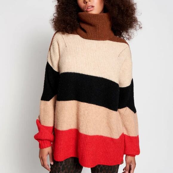 One Teaspoon Stevie Striped Wool Blend Turtleneck Baggy Sweater Size Small - Picture 2 of 9